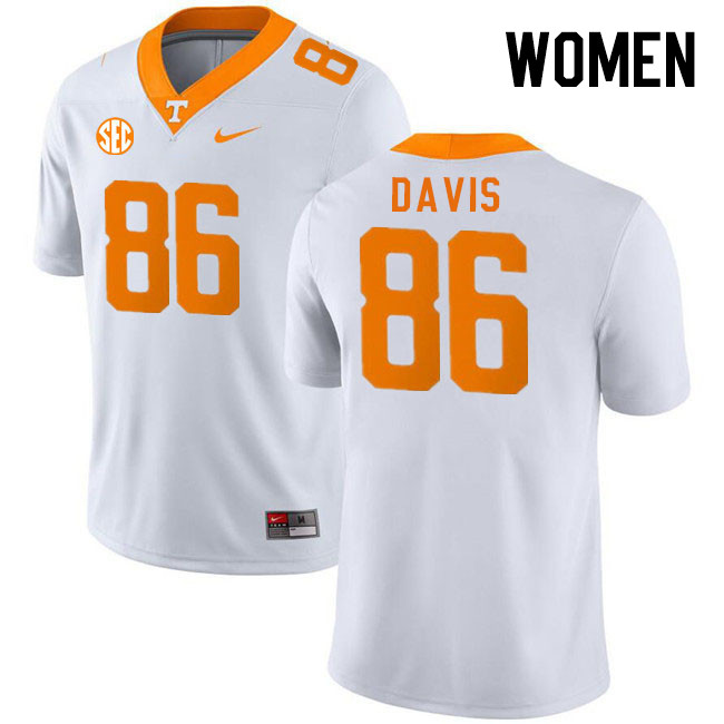 Women #86 Ethan Davis Tennessee Volunteers College Football Jerseys Stitched Sale-White - Click Image to Close